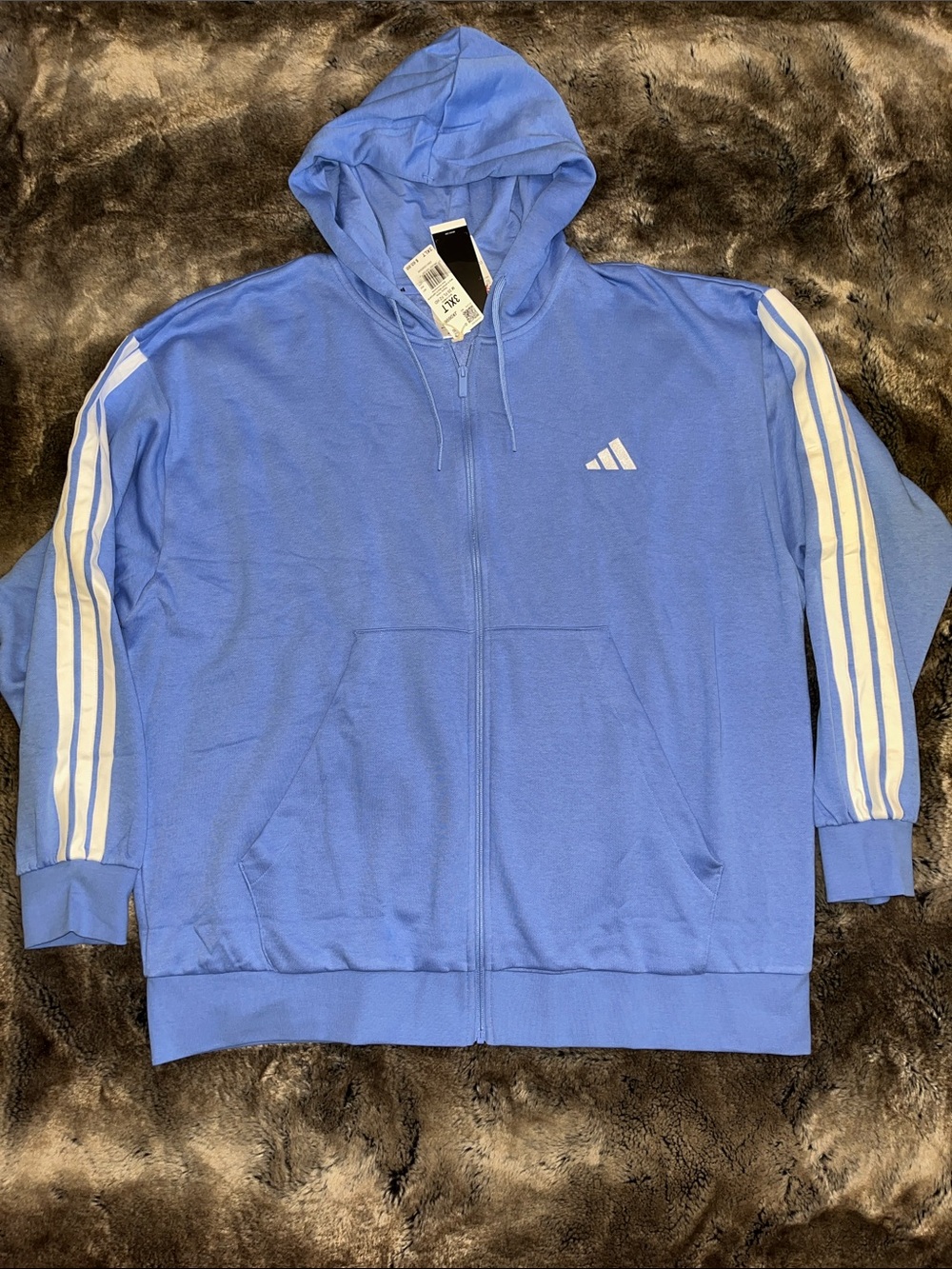 Adidas Track Jacket Men's 3XLT 3XL Tall full zip Hood Fleece Blue JX0696 NWT $65